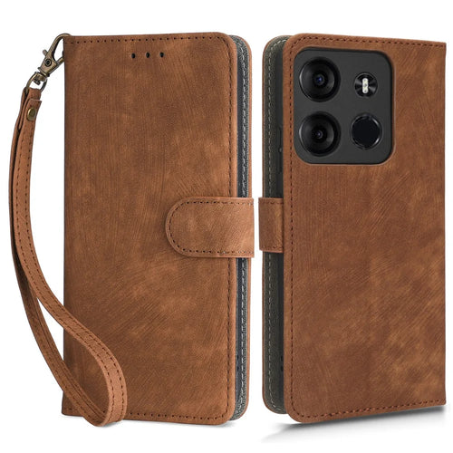 For TECNO Spark Go 2023 4G / Pop 7 / Pop 7 Pro / BF7 / Infinix Smart 7 / X6515 RFID Blocking Leather Case Wallet Stand with Strap - Brown - 1