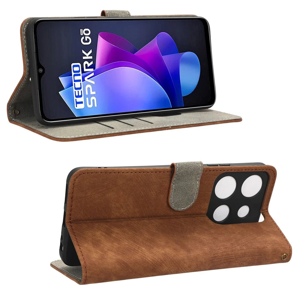 For TECNO Spark Go 2023 4G / Pop 7 / Pop 7 Pro / BF7 / Infinix Smart 7 / X6515 RFID Blocking Leather Case Wallet Stand with Strap - Brown - 3