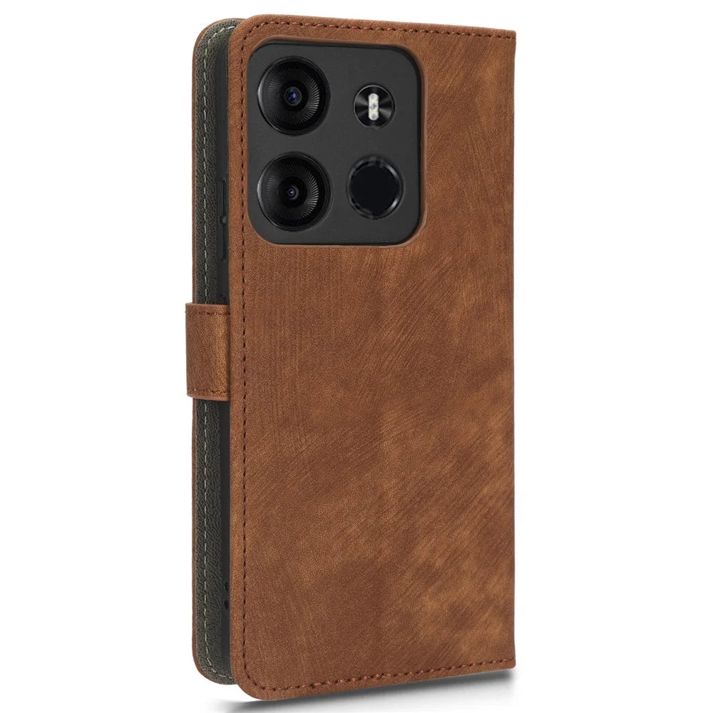 For TECNO Spark Go 2023 4G / Pop 7 / Pop 7 Pro / BF7 / Infinix Smart 7 / X6515 RFID Blocking Leather Case Wallet Stand with Strap - Brown - 6