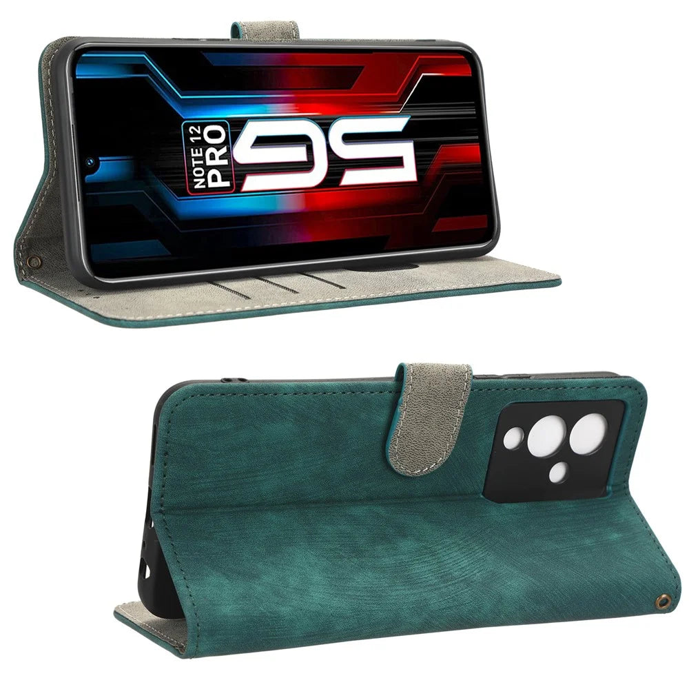For Infinix Note 12 5G / Note 12 Pro 5G X671 Phone Case PU Leather RFID Blocking Wallet Stand Cover with Strap - Green - 3