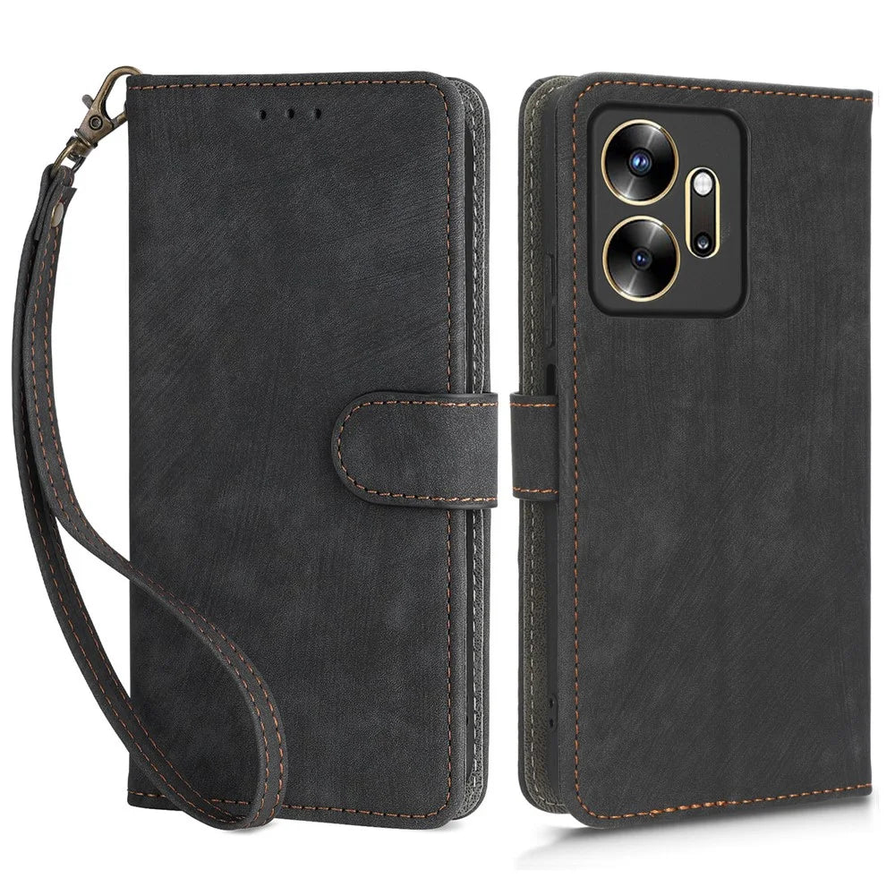 For Infinix Zero 20 4G X6821 Phone Stand Case RFID Blocking PU Leather Wallet Cover with Strap - Black - 1