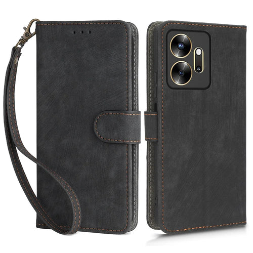For Infinix Zero 20 4G X6821 Phone Stand Case RFID Blocking PU Leather Wallet Cover with Strap - Black - 1