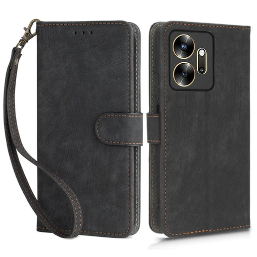 For Infinix Zero 20 4G X6821 Phone Stand Case RFID Blocking PU Leather Wallet Cover with Strap - Black - 1