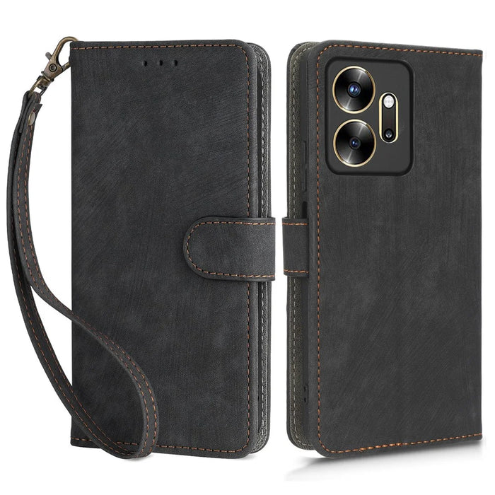 For Infinix Zero 20 4G X6821 Phone Stand Case RFID Blocking PU Leather Wallet Cover with Strap - Black - 1