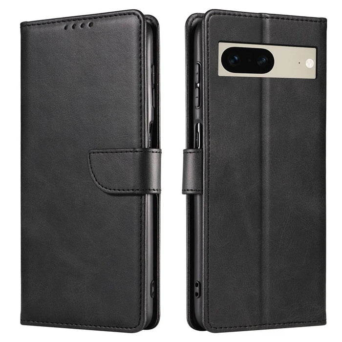 For Google Pixel 7 5G Square Clasp Phone Cover Scratch-resistant Flip Leather Phone Case with Stand Wallet - Black - 1