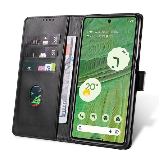 For Google Pixel 7 5G Square Clasp Phone Cover Scratch-resistant Flip Leather Phone Case with Stand Wallet - Black - 2