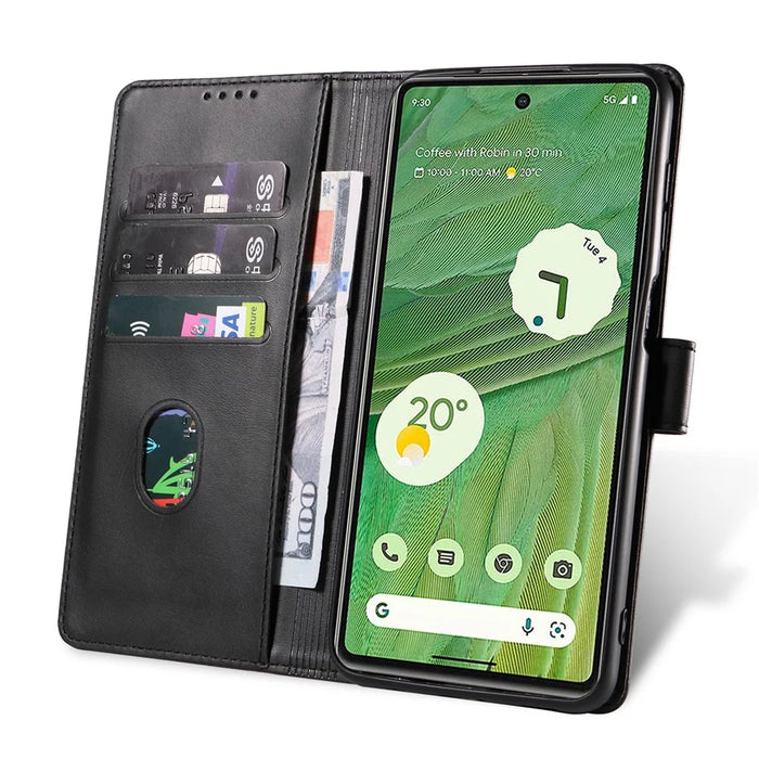 For Google Pixel 7 5G Square Clasp Phone Cover Scratch-resistant Flip Leather Phone Case with Stand Wallet - Black - 2