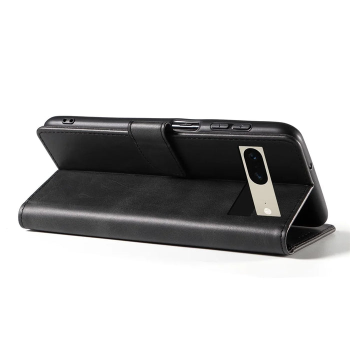 For Google Pixel 7 5G Square Clasp Phone Cover Scratch-resistant Flip Leather Phone Case with Stand Wallet - Black - 3