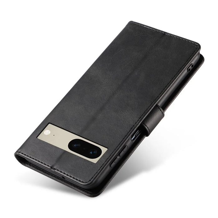 For Google Pixel 7 5G Square Clasp Phone Cover Scratch-resistant Flip Leather Phone Case with Stand Wallet - Black - 4