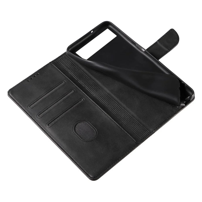 For Google Pixel 7 5G Square Clasp Phone Cover Scratch-resistant Flip Leather Phone Case with Stand Wallet - Black - 5