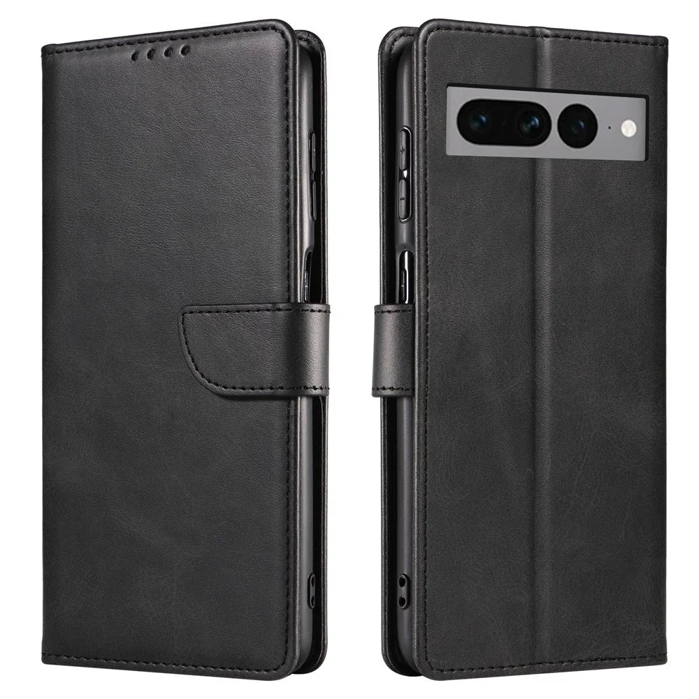 For Google Pixel 7 Pro 5G Anti-fall Phone Cover Square Clasp Leather Phone Case with Stand Wallet - Black - 1