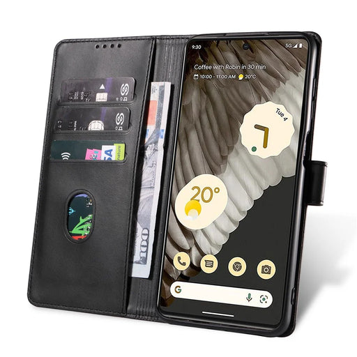 For Google Pixel 7 Pro 5G Anti-fall Phone Cover Square Clasp Leather Phone Case with Stand Wallet - Black - 2