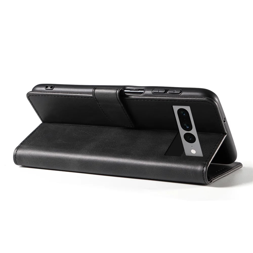 For Google Pixel 7 Pro 5G Anti-fall Phone Cover Square Clasp Leather Phone Case with Stand Wallet - Black - 3