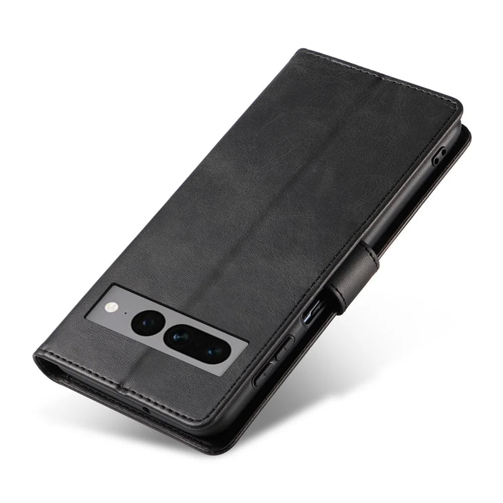 For Google Pixel 7 Pro 5G Anti-fall Phone Cover Square Clasp Leather Phone Case with Stand Wallet - Black - 4