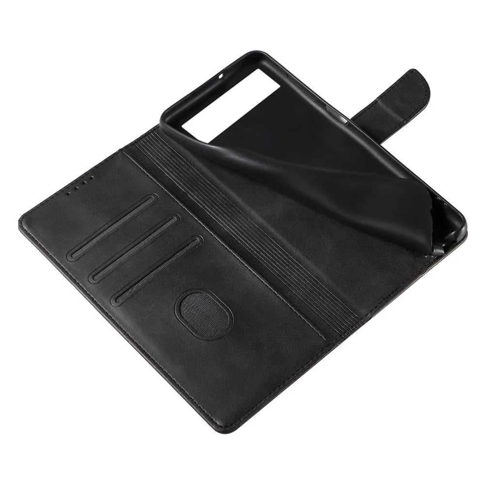 For Google Pixel 7 Pro 5G Anti-fall Phone Cover Square Clasp Leather Phone Case with Stand Wallet - Black - 5