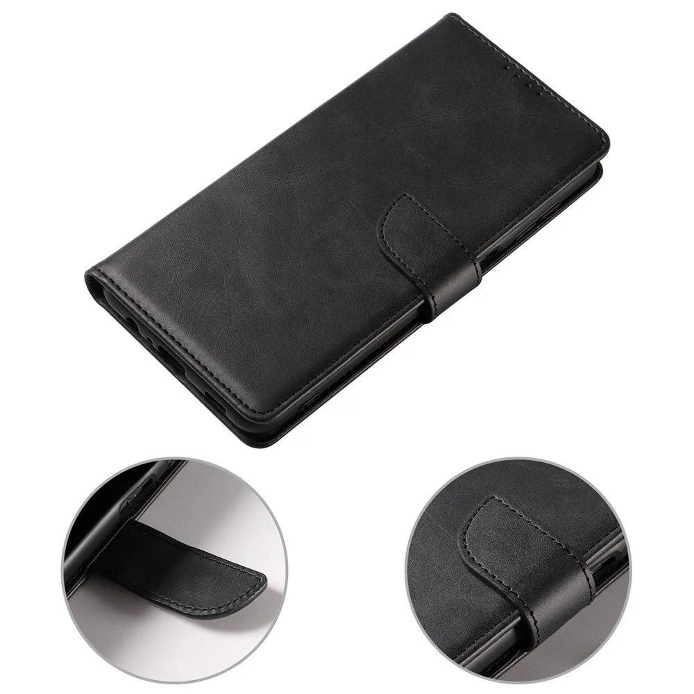 For Google Pixel 7 Pro 5G Anti-fall Phone Cover Square Clasp Leather Phone Case with Stand Wallet - Black - 6