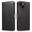 For iPhone 14 Anti-drop Cell Phone Cover Stand Square Clasp Leather Protective Phone Case with Wallet - Black - 1