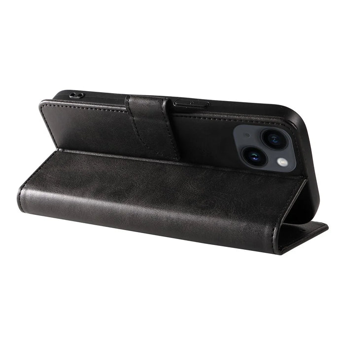 For iPhone 14 Anti-drop Cell Phone Cover Stand Square Clasp Leather Protective Phone Case with Wallet - Black - 3