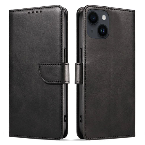 For iPhone 14 Plus Stand Leather Phone Cover Square Clasp Smartphone Case with Wallet - Black - 1
