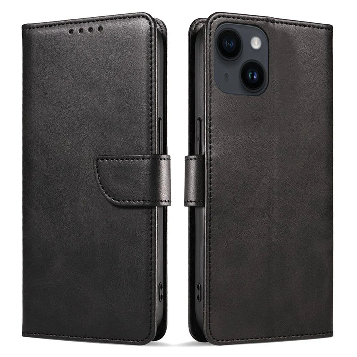 For iPhone 14 Plus Stand Leather Phone Cover Square Clasp Smartphone Case with Wallet - Black - 1