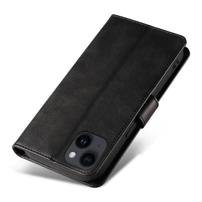 For iPhone 14 Plus Stand Leather Phone Cover Square Clasp Smartphone Case with Wallet - Black - 5