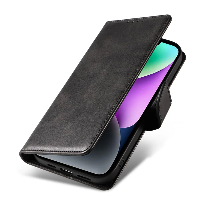 For iPhone 14 Plus Stand Leather Phone Cover Square Clasp Smartphone Case with Wallet - Black - 6