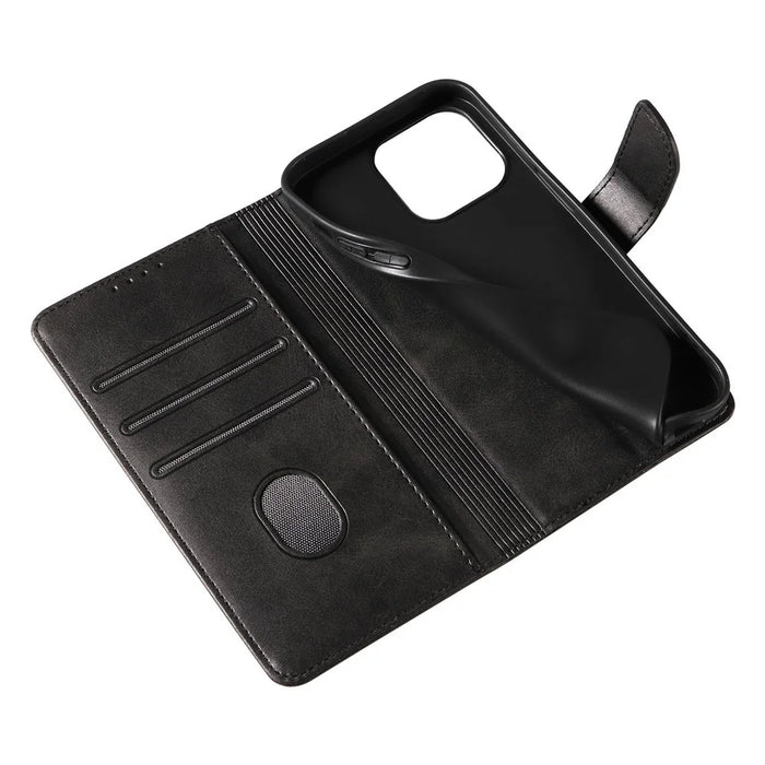 For iPhone 14 Plus Stand Leather Phone Cover Square Clasp Smartphone Case with Wallet - Black - 7
