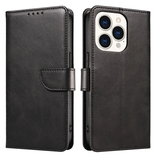 For iPhone 14 Pro Full Protection Cell Phone Cover Square Leather Phone Case with Stand Wallet - Black - 1
