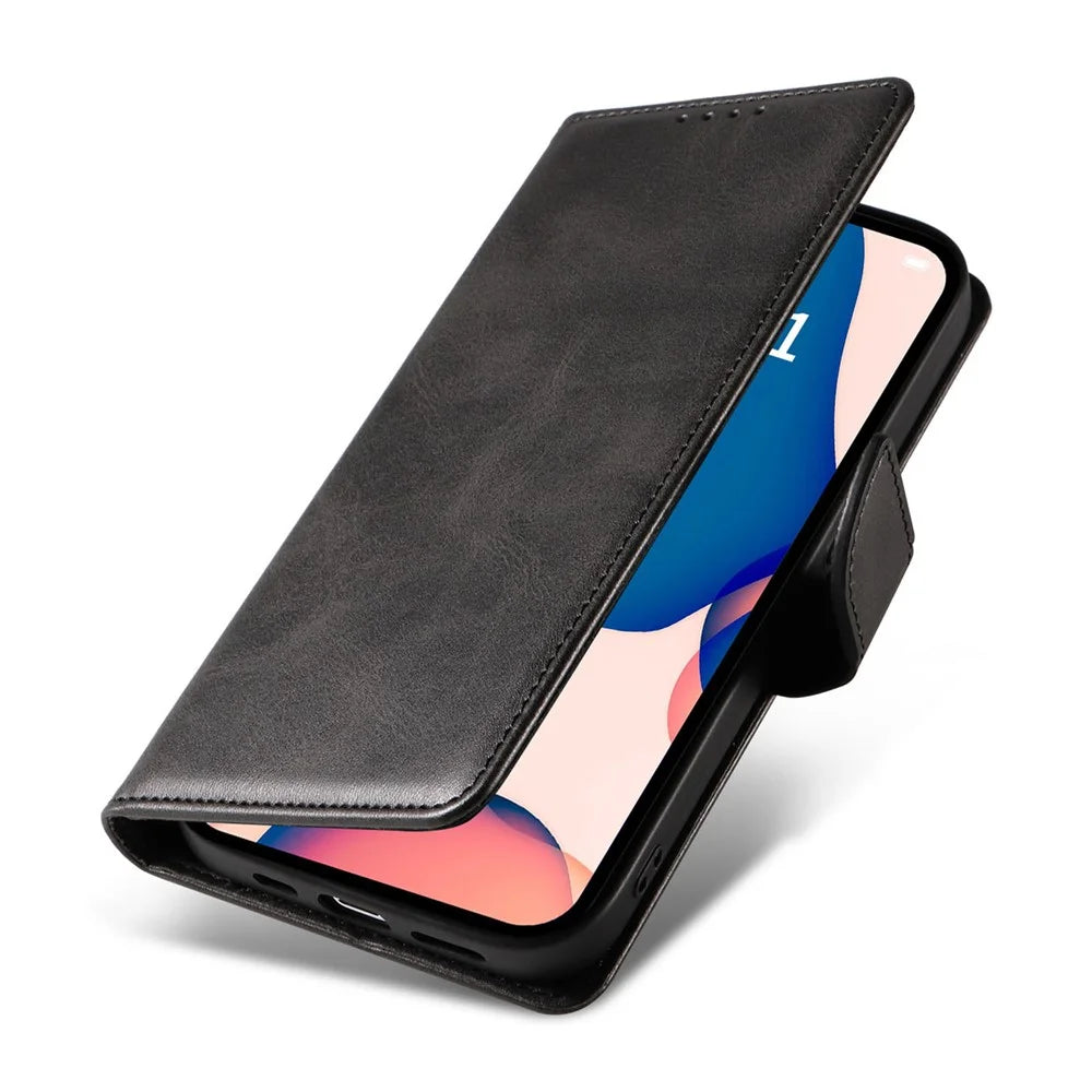 For iPhone 14 Pro Full Protection Cell Phone Cover Square Leather Phone Case with Stand Wallet - Black - 6