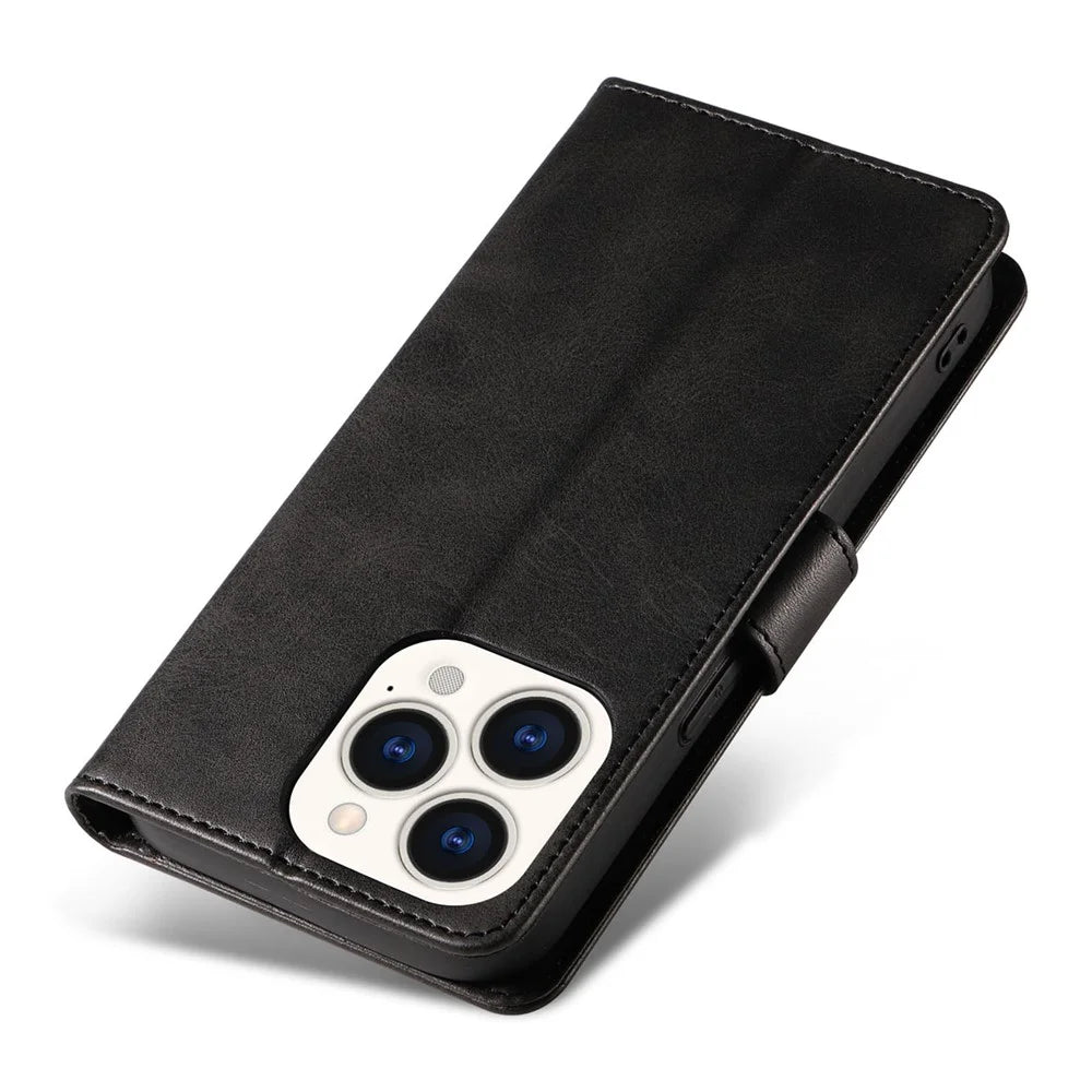 Cell Phone Cover For iPhone 14 Pro Max , Square Clasp Anti-shock Flip Leather Wallet Case with Stand - Black - 5