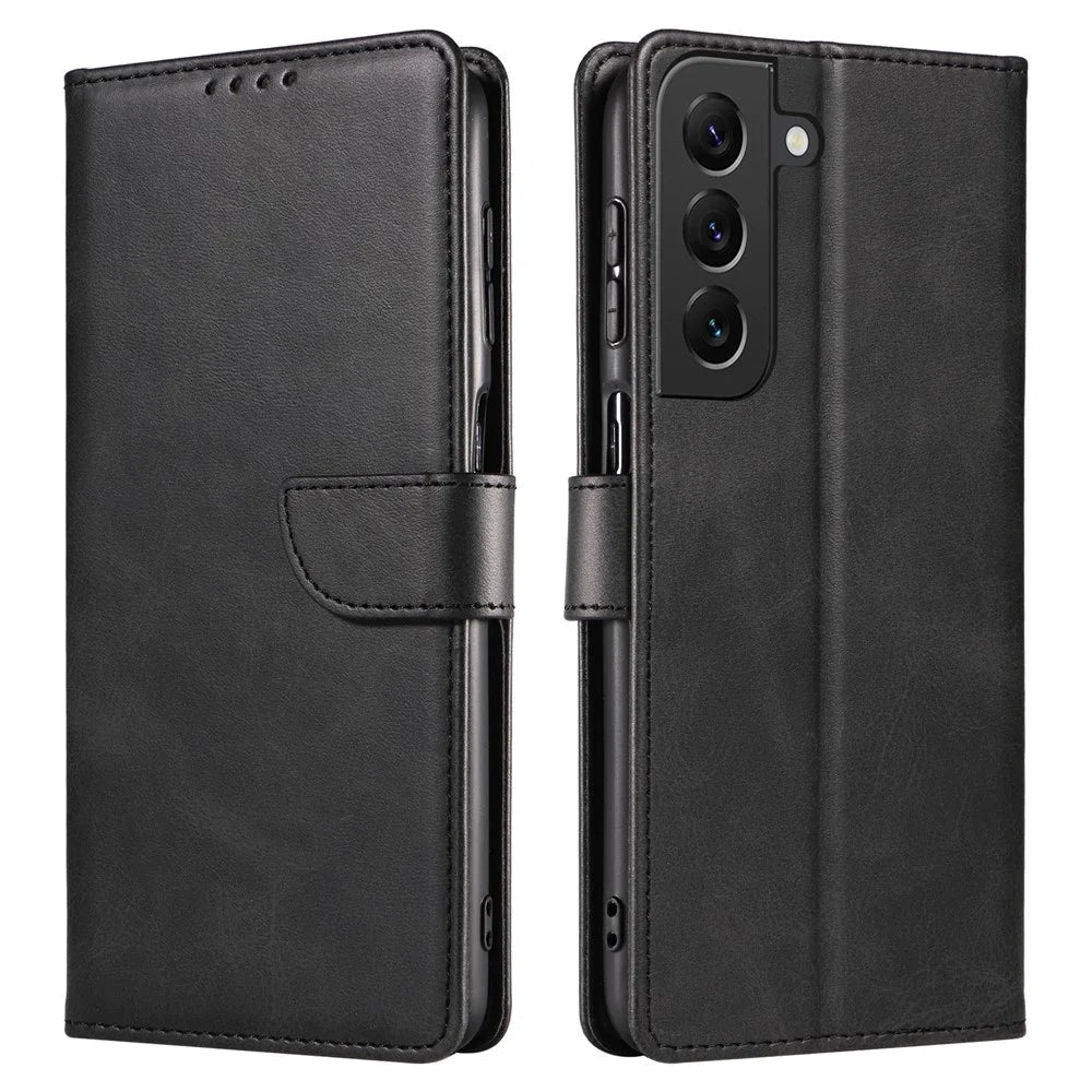 For Samsung Galaxy S23+ Anti-scratch Phone Cover Square Leather Mobile Phone Case with Stand Wallet - Black - 1