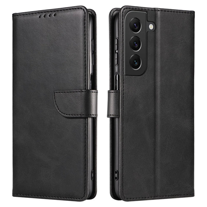 For Samsung Galaxy S23+ Anti-scratch Phone Cover Square Leather Mobile Phone Case with Stand Wallet - Black - 1