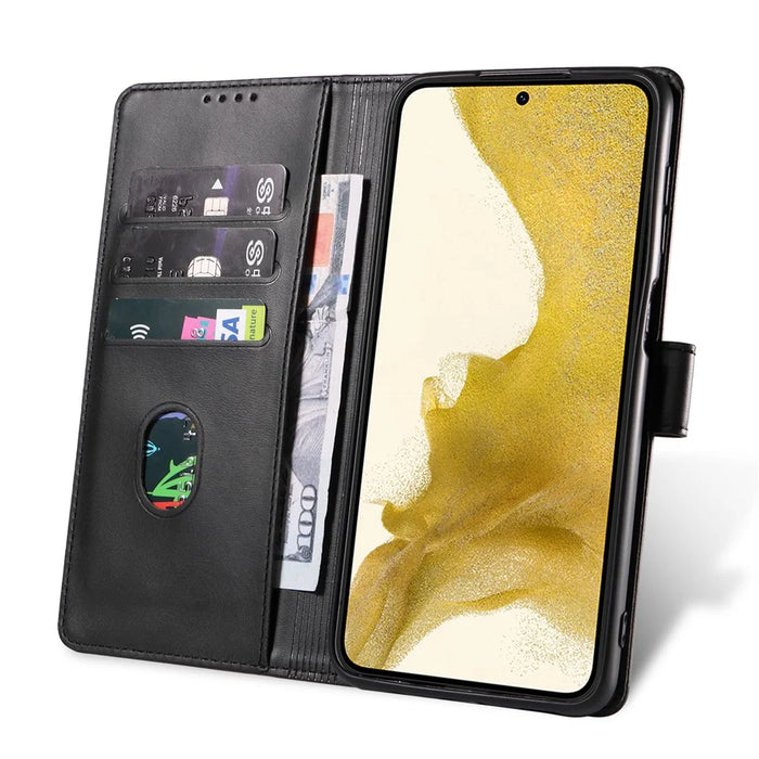 For Samsung Galaxy S23+ Anti-scratch Phone Cover Square Leather Mobile Phone Case with Stand Wallet - Black - 2