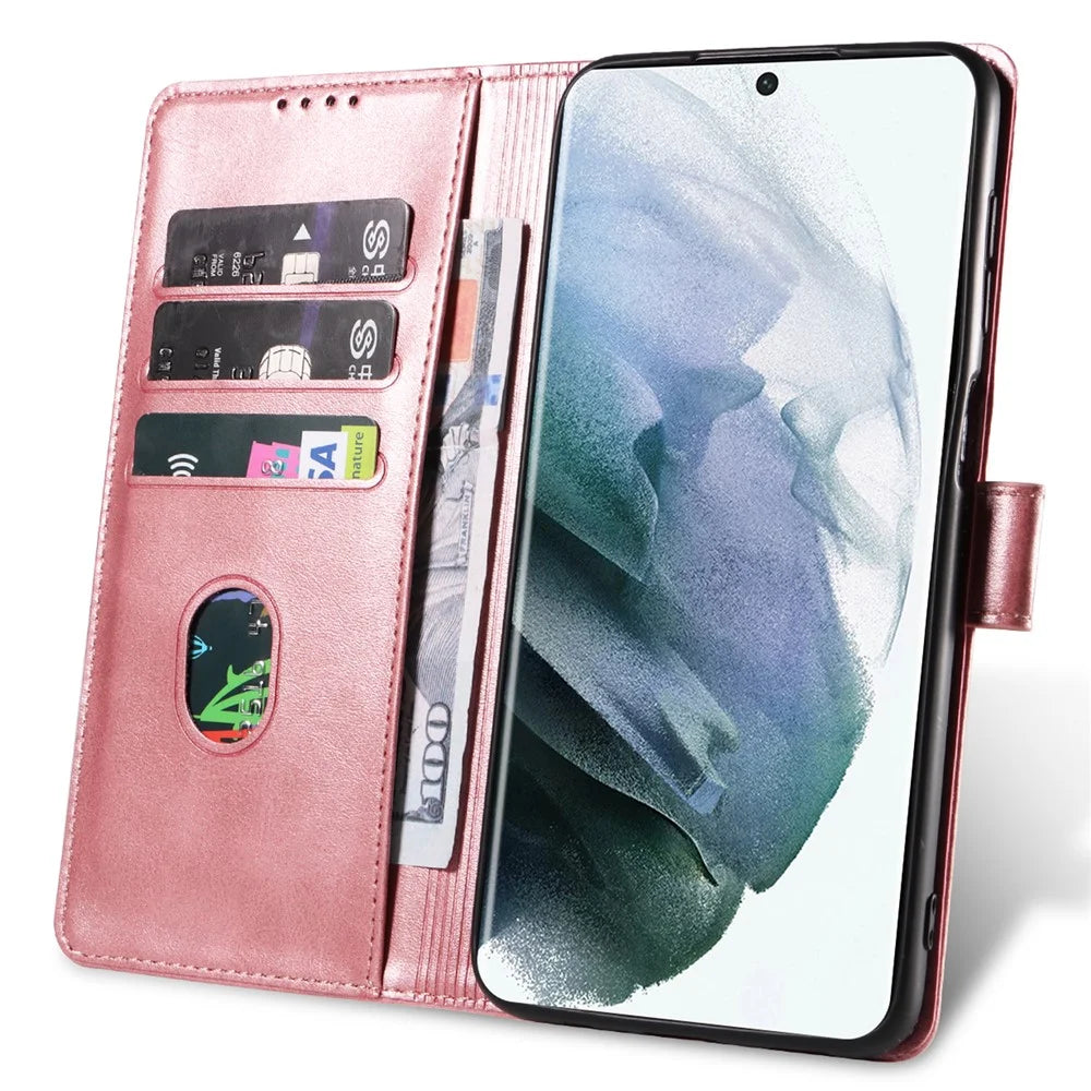For Samsung Galaxy S23 Ultra Phone Leather Case Square Magnetic Clasp Stand Wallet Phone Cover - Rose Gold - 2