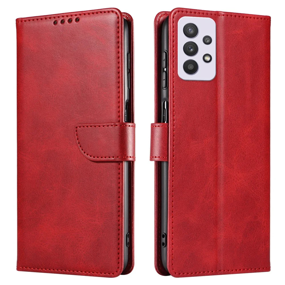 For Samsung Galaxy A33 5G Stand Phone Cover Square Magnetic Clasp Wallet Leather Phone Case - Red - 1