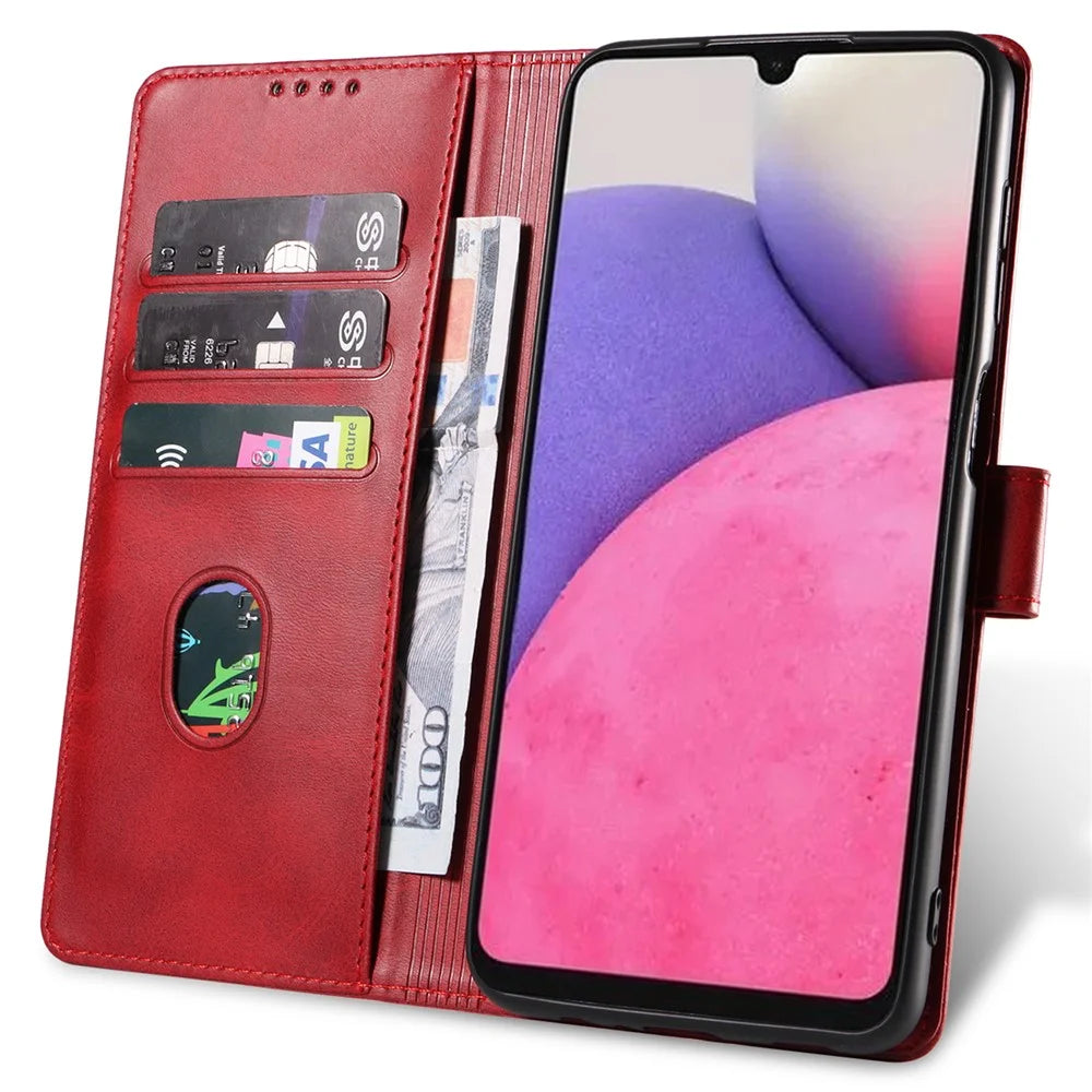 For Samsung Galaxy A33 5G Stand Phone Cover Square Magnetic Clasp Wallet Leather Phone Case - Red - 2