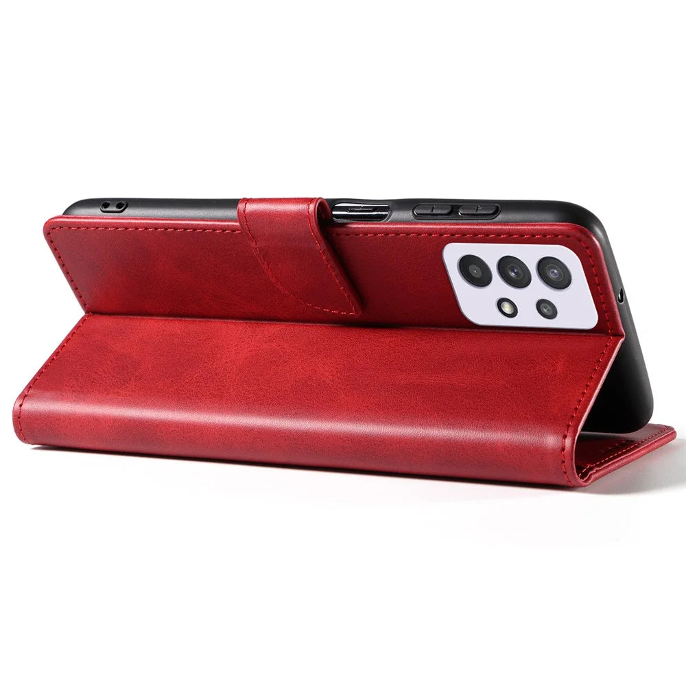 For Samsung Galaxy A33 5G Stand Phone Cover Square Magnetic Clasp Wallet Leather Phone Case - Red - 3