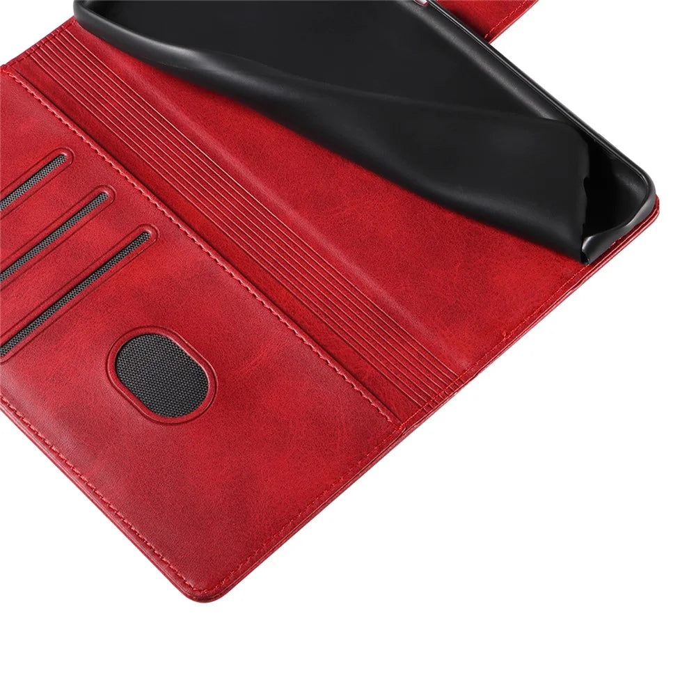 For Samsung Galaxy A33 5G Stand Phone Cover Square Magnetic Clasp Wallet Leather Phone Case - Red - 4