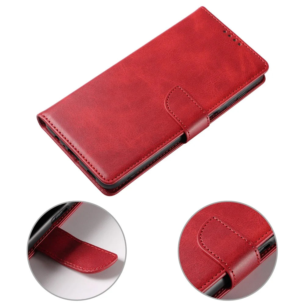 For Samsung Galaxy A33 5G Stand Phone Cover Square Magnetic Clasp Wallet Leather Phone Case - Red - 5