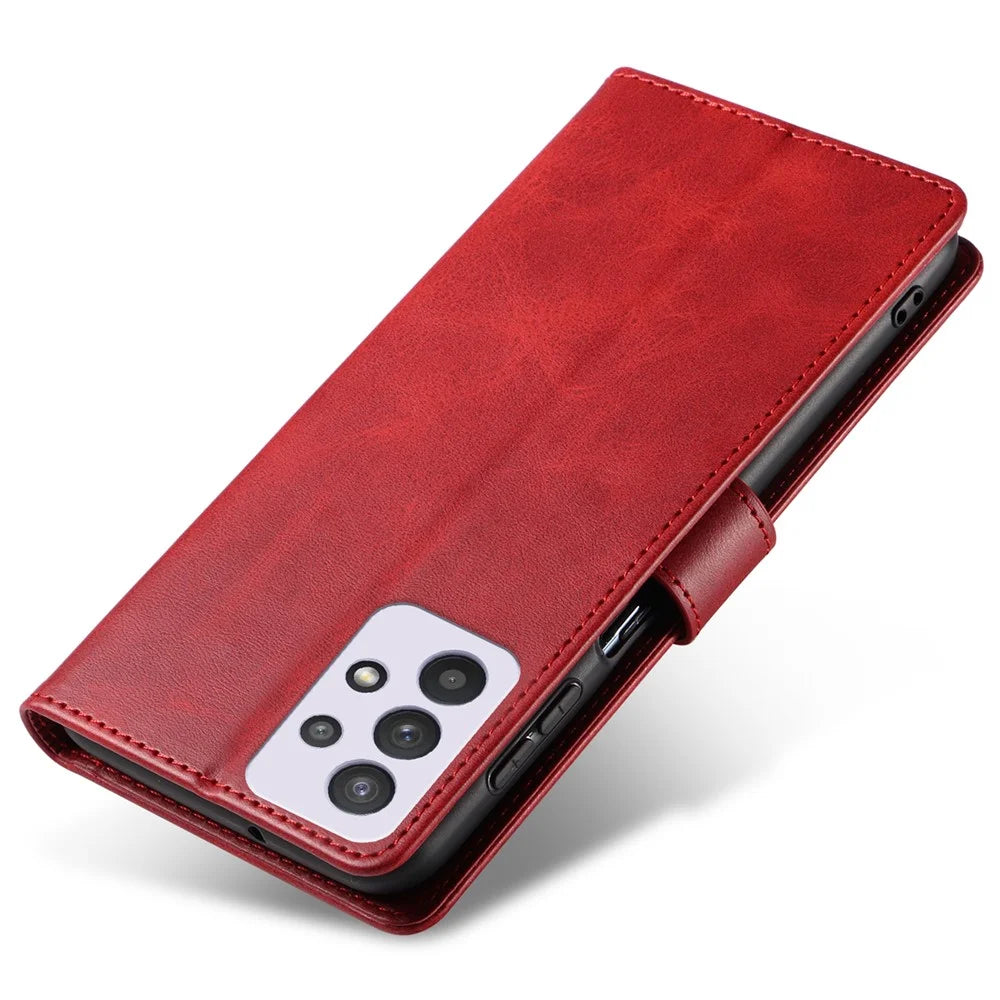 For Samsung Galaxy A33 5G Stand Phone Cover Square Magnetic Clasp Wallet Leather Phone Case - Red - 6