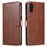 For Samsung Galaxy A34 5G Leather Phone Cover Square Magnetic Clasp Case with Stand Wallet - Brown - 1