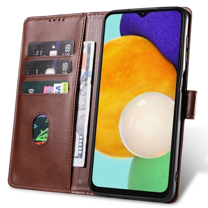 For Samsung Galaxy A34 5G Leather Phone Cover Square Magnetic Clasp Case with Stand Wallet - Brown - 2