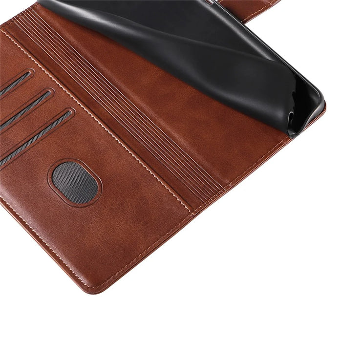 For Samsung Galaxy A34 5G Leather Phone Cover Square Magnetic Clasp Case with Stand Wallet - Brown - 4