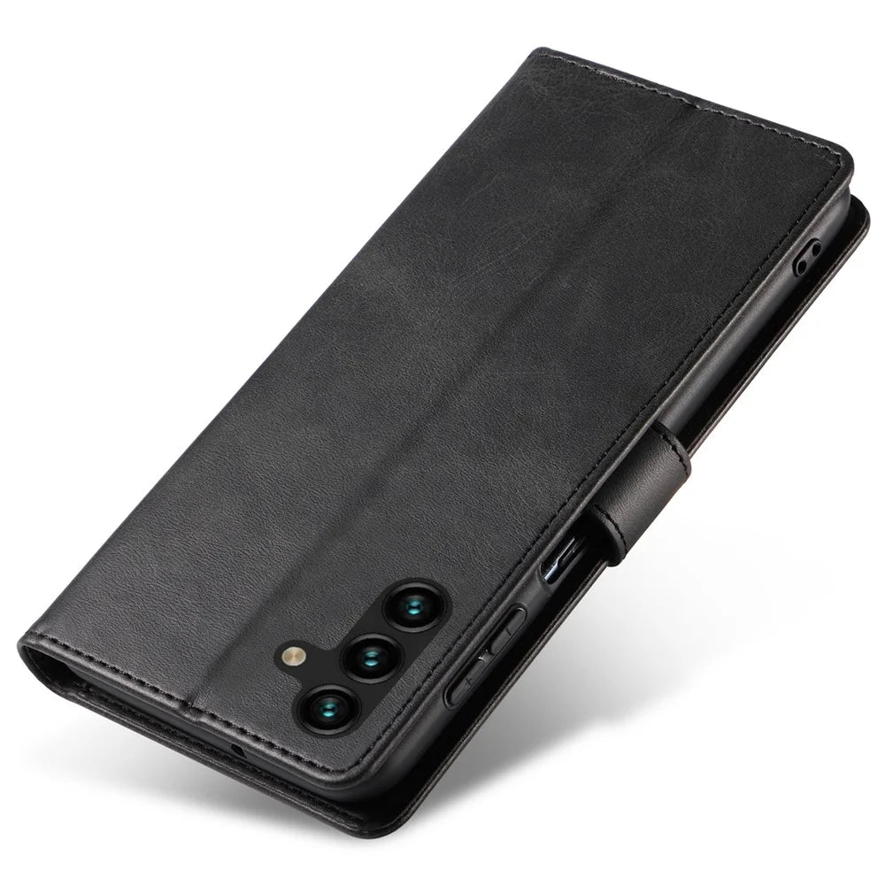 For Samsung Galaxy A54 5G Wallet Phone Case PU Leather Stand Square Magnetic Clasp Cover - Black - 6