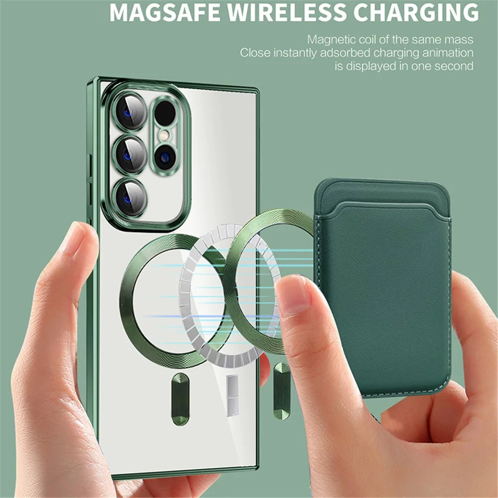 Magnetic Phone Case for Samsung Galaxy S23 Ultra , TPU + PC Clear Cover with Card Holder - Pink - 2