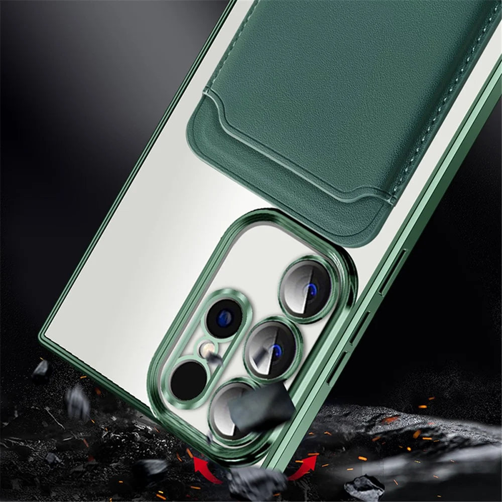 Magnetic Phone Case for Samsung Galaxy S23 Ultra , TPU + PC Clear Cover with Card Holder - Pink - 3