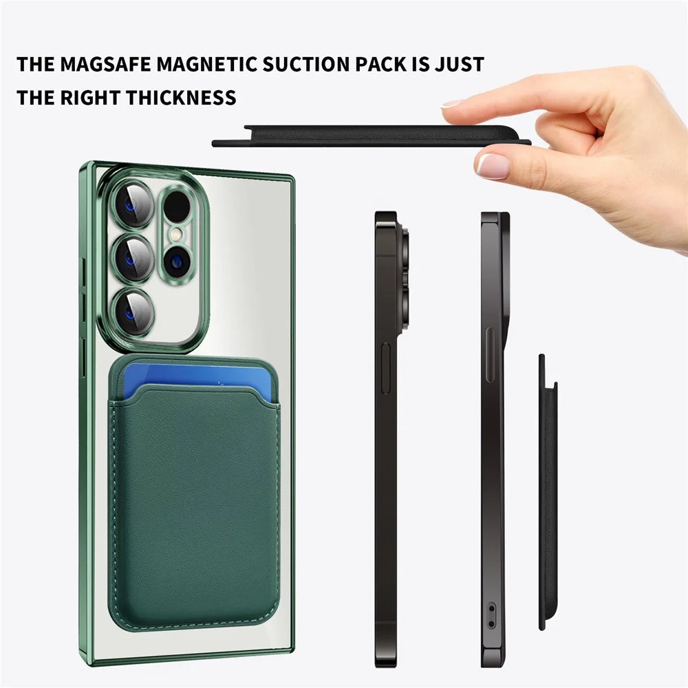 Magnetic Phone Case for Samsung Galaxy S23 Ultra , TPU + PC Clear Cover with Card Holder - Pink - 4