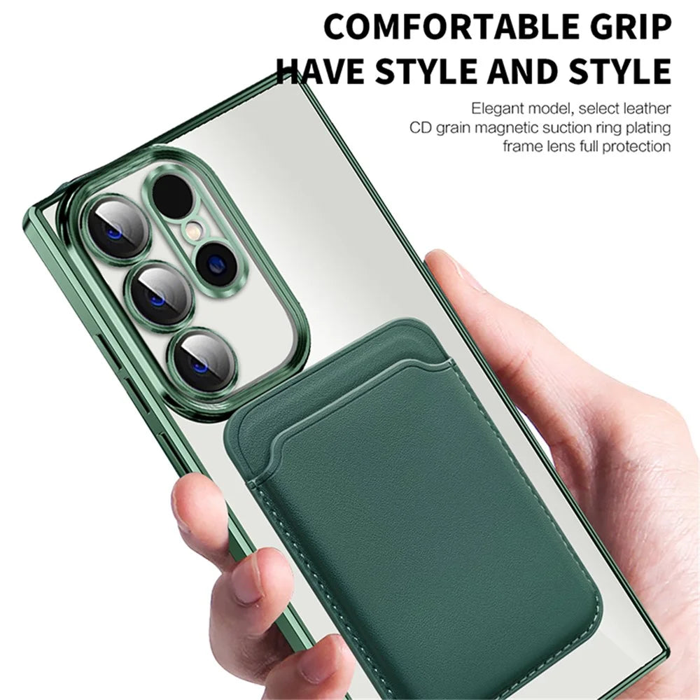 Magnetic Phone Case for Samsung Galaxy S23 Ultra , TPU + PC Clear Cover with Card Holder - Pink - 6
