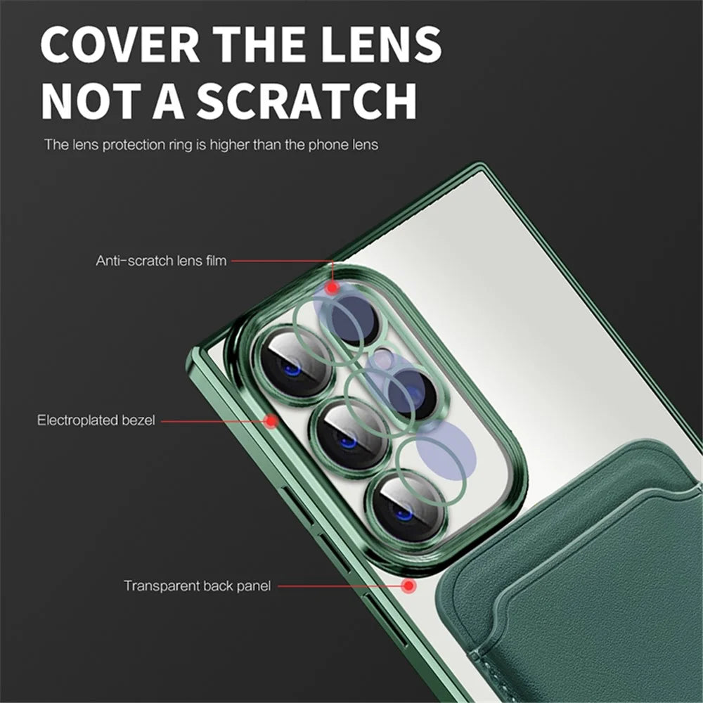 Magnetic Phone Case for Samsung Galaxy S23 Ultra , TPU + PC Clear Cover with Card Holder - Pink - 7