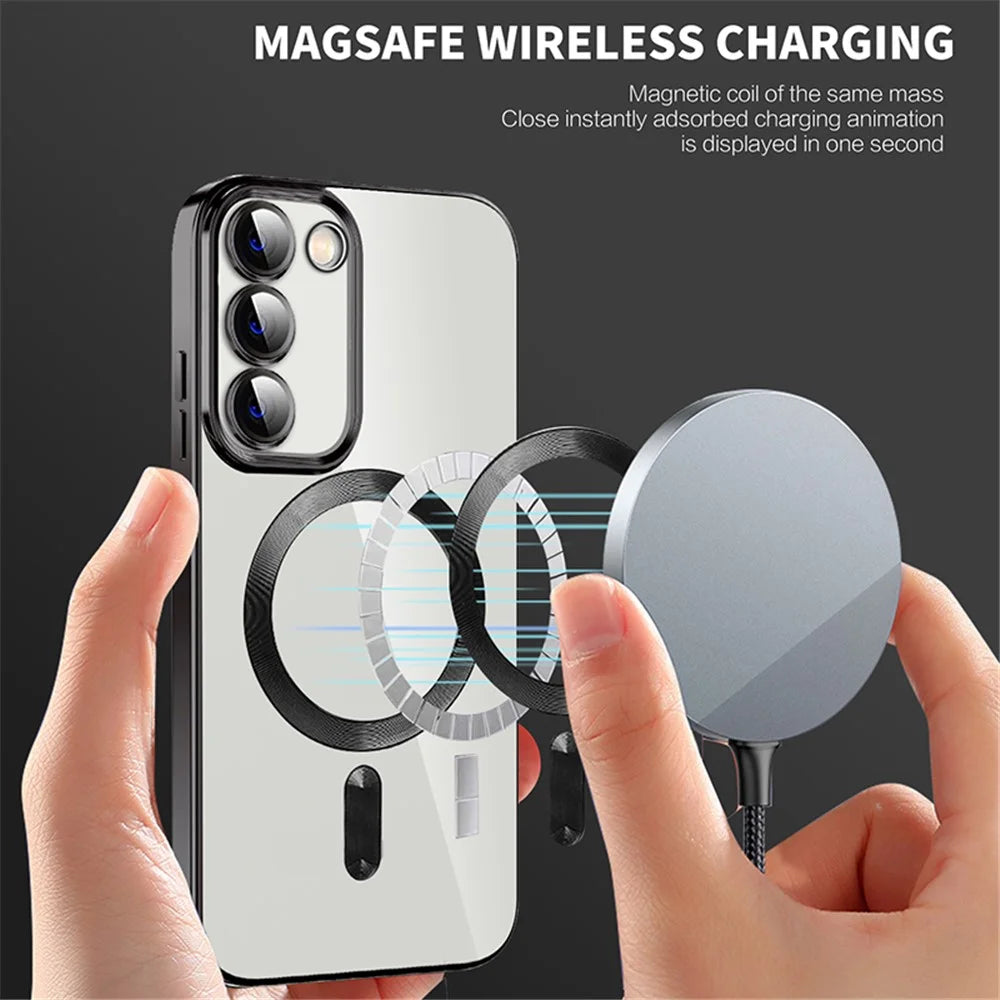 Magnetic Case for Samsung Galaxy S23 TPU + PC Camera Protection Phone Cover - Brown - 2